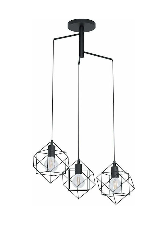 Eglo Straiton Pendant Light Three-Light Grid for Socket E27 Black