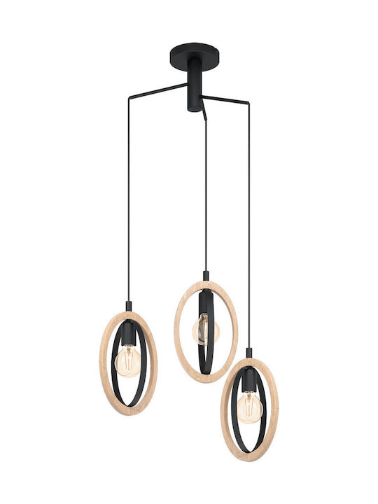 Eglo Basildon Pendant Light Three-Light for Socket E27 Black