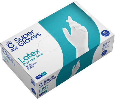 GMT Super Gloves Latex Examination Gloves Powder Free White 100pcs