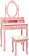 Wooden Makeup Dressing Table Pink with Mirror 75x69x140cm