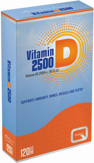 Quest Vitamin D3 Vitamina pentru Întărirea Sistemului Imunitar & Sănătatea Oaselor 2500iu 120 Tablete