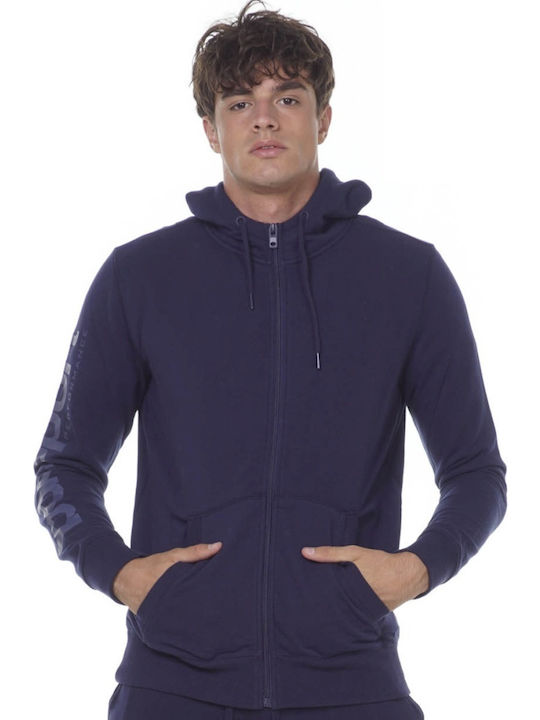 Body Action Men's Sweatshirt Jacket with Hood and Pockets Navy