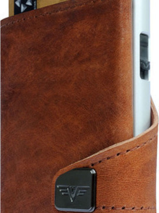Click & Slide Leather Men's Wallet Cards with RFID and Slide Mechanism Brown