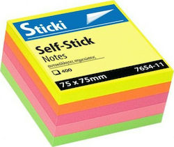 Sticki Neon Post-it Notes Pad Cube 400 Sheets Multicolour 7.5x7.5cm