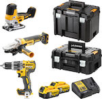 Dewalt Set Eckiges Rad & Schlagbohrschrauber & Stichsäge 18V mit 2 Batterien 5Ah