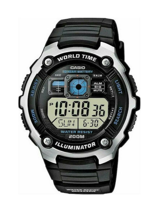 Casio Digital Uhr Chronograph Batterie mit Schwarz Kautschukarmband AE-2000W-1AV