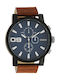 Oozoo Timepieces Ανδρικό Ρολόι 50mm Χρονογράφος Μπαταρίας με Καφέ Δερμάτινο Λουράκι