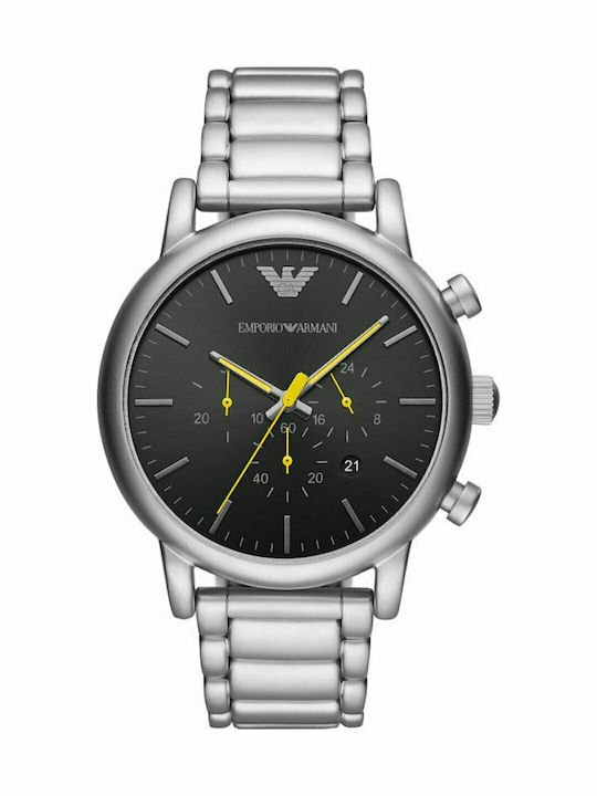 Emporio Armani Ανδρικό Ρολόι 46mm Χρονογράφος Μπαταρίας με Ασημί Μεταλλικό Μπρασελέ