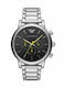 Emporio Armani Ανδρικό Ρολόι 46mm Χρονογράφος Μπαταρίας με Ασημί Μεταλλικό Μπρασελέ