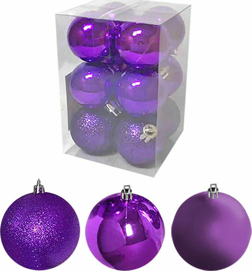 Hängendes Kugel Ornament Ornament Kunststoff Lila mit Glitzer 6cm Set 6Stück
