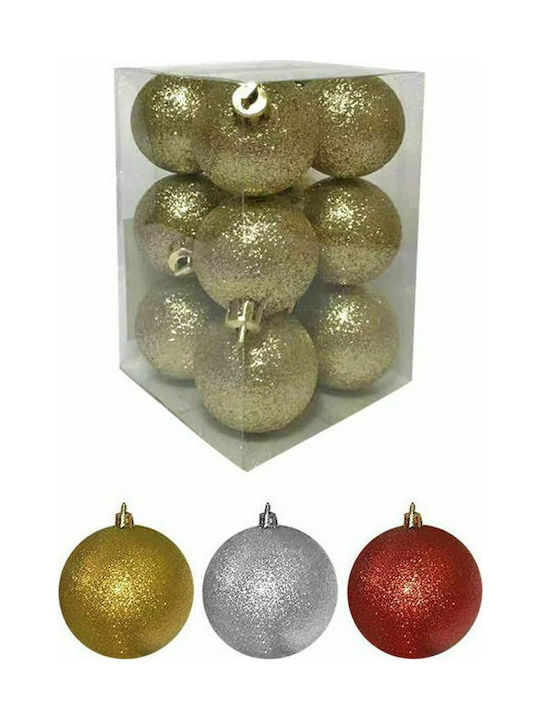 XMASfest Ornament de Crăciun Bilă Plastic cu Pulbere de Aur cu Paiete 4buc Set 12buc (Culori diverse)