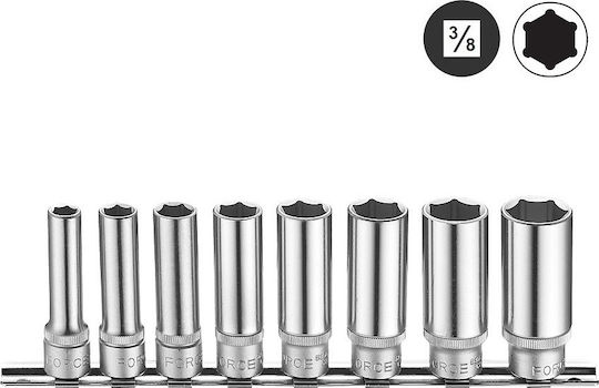 Force Căpăcei Hexagonali Lungi cu Patrat de Prindere 3/8" Set 8buc