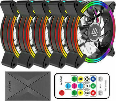 Alseye Halo 4.0 Gehäuselüfter 120mm mit RGB Beleuchtung und Verbindung 3-polig / 4-Pin Molex 5Stück Schwarz