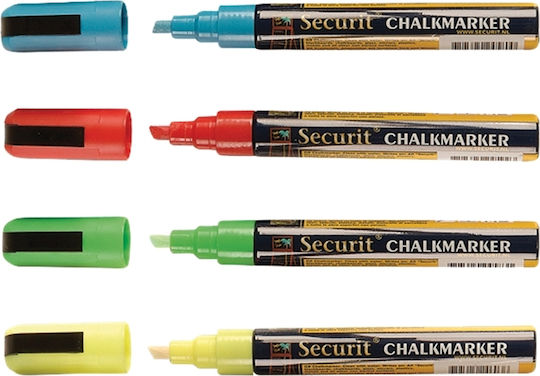 Securit Chalk Marker Σετ Μαρκαδόροι Μαυροπίνακα Υγρής Κιμωλίας για Γυαλί με Μεσαία Μύτη 4τμχ
