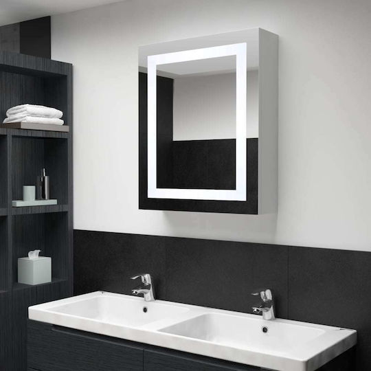 vidaXL Oglindă de Baie Dreptunghiulară Lumini LED din MDF cu Dulap 50x70cm Alb