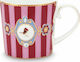 PiP Studio Love Birds Medallion Stripes Κούπα από Πορσελάνη Red-Pink 150ml