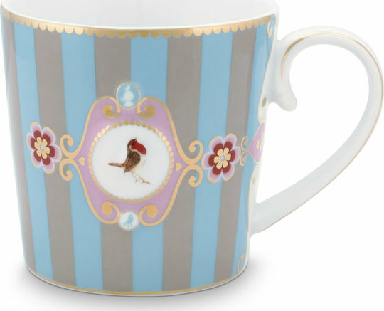 PiP Studio Love Birds Medallion Stripes Becher aus Porzellan Blue-Khaki 250ml