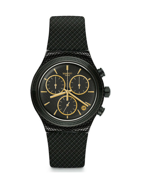 Swatch Crazy For Precious Watch Chronograph Battery with Black Rubber Strap