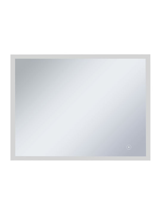 vidaXL Ορθογώνιος Καθρέπτης Μπάνιου Led από Μέταλλο 80x60cm Ασημί