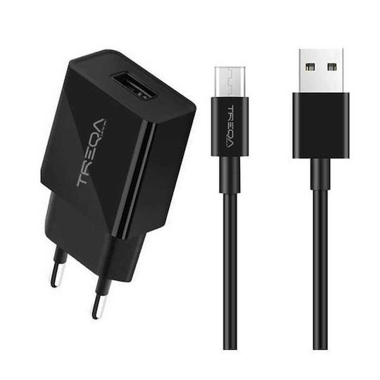 Treqa Ladegerät mit USB-A Anschluss und Kabel Blitzschlag 18W Schnellaufladung 3.0 Schwarzs (CS-220)