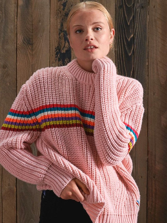 Superdry Neon Stripe Ribbed Women's Long Sleeve Sweater Pink