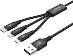 Unitek Geflochten USB zu Blitzschlag / Typ-C / Micro-USB Kabel 2.4A Schwarz 1.2m (C14049BK)