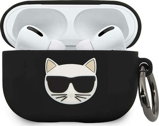 Karl Lagerfeld Choupette Fun Hülle Silikon mit Haken in Schwarz Farbe für Apple AirPods Pro