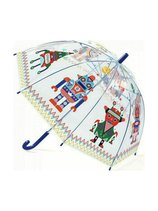 Djeco Kids Curved Handle Umbrella με Ρομπότ with Diameter 70cm Transparent