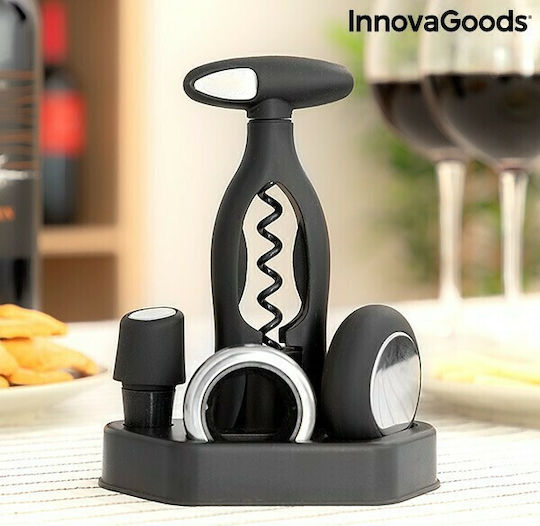 InnovaGoods Set de accesorii pentru vin Deschizător de capace, Inel de picurare, Deschizător de sticle de vin, Disc de suport 5buc V0103143