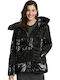 Alfa Women's Short Puffer Jacket for Winter with Hood Black