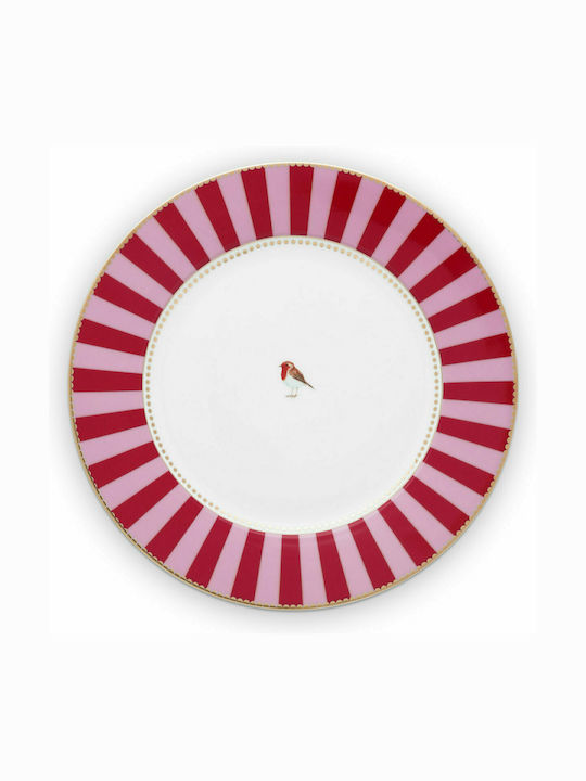 PiP Studio Love Birds Stripes Plate Shallow made of Porcelain Red-Pink with Diameter 26.5cm