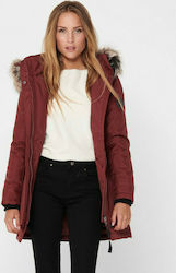 Only Women's Long Parka Jacket for Winter with Hood Bordeaux