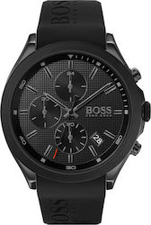 Hugo Boss Velocity Ρολόι Χρονογράφος Μπαταρίας με Καουτσούκ Λουράκι σε Μαύρο χρώμα