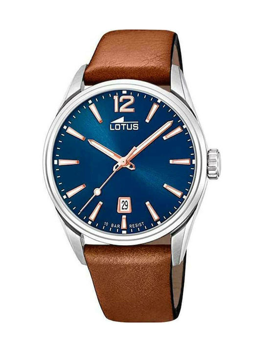 Lotus Watches Men's Watch 42mm Chronograph Battery with Brown Leather Strap