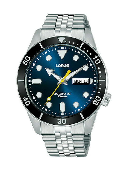 Lorus Ανδρικό Ρολόι 42mm Αυτόματο με Ασημί Μεταλλικό Μπρασελέ