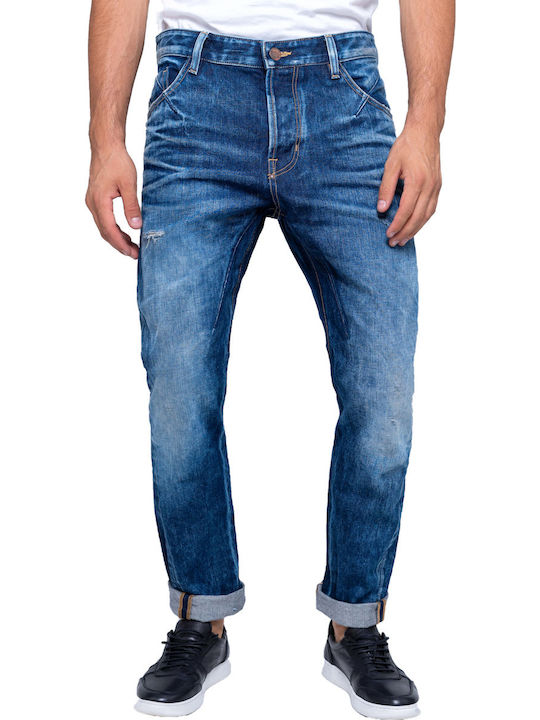 Arion Pantaloni Jeans pentru Bărbați Cropped cu Croială Slim Tapered Albastru