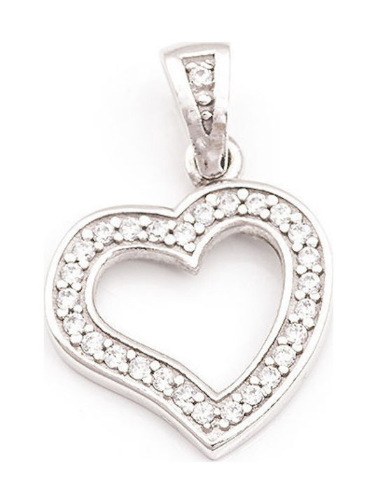 14K White gold pendant, heart.