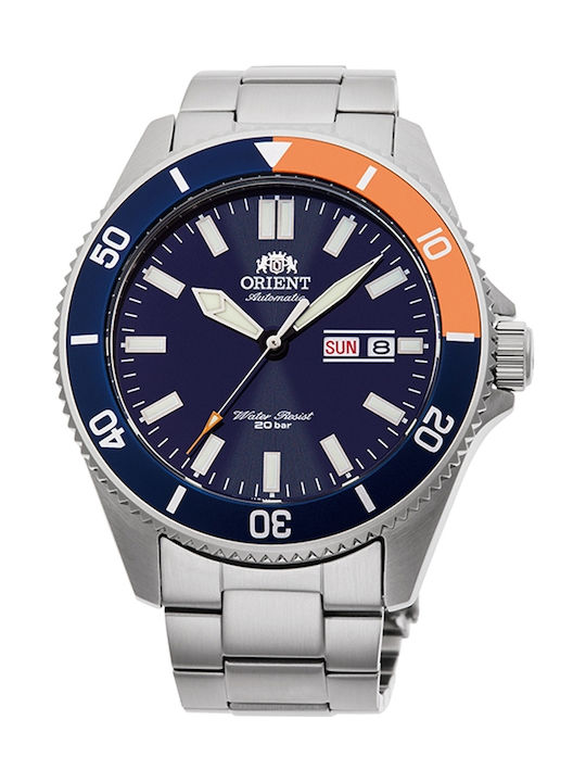 Orient Ανδρικό Ρολόι 42mm Αυτόματο με Ασημί Μεταλλικό Μπρασελέ