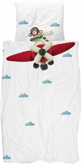 Snurk Airplane Monkey Kinderbettbezug Einzel Weiß 160x220cm