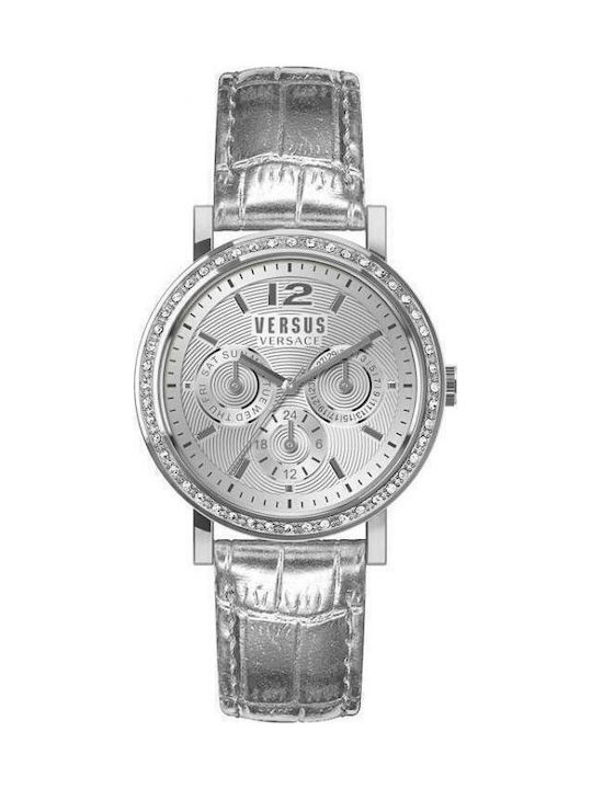 Versus by Versace Damen Uhr Chronograph mit Silber Lederarmband