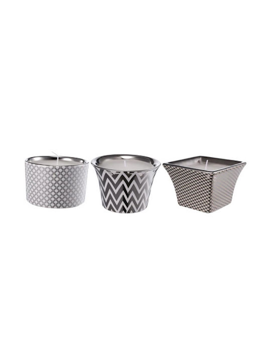 Artekko Decorative Candle Herringbone Jar Silver 10x7cm 3pcs