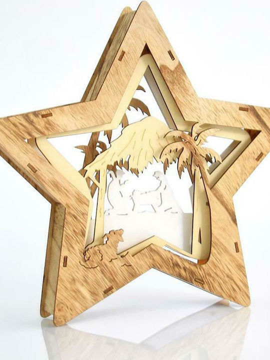 Eurolamp Wood Illuminated Christmas Decorative Tabletop Star 32x6x32.5cm 3pcs