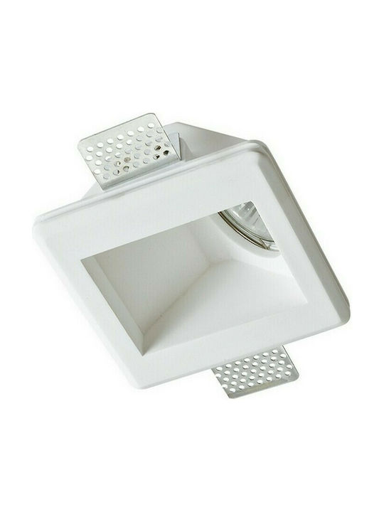 Aca Trimless Oden Square Plaster Recessed Spot with Socket GU10 White 12x12cm.