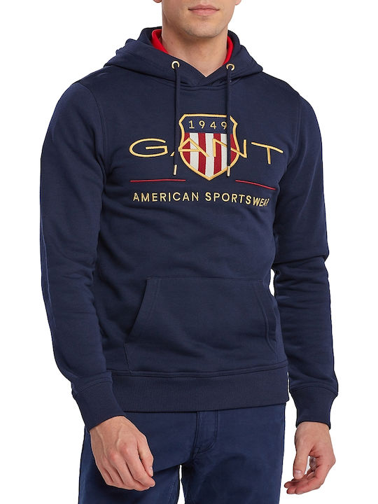 Gant Archive Shield Φούτερ με Κουκούλα Navy