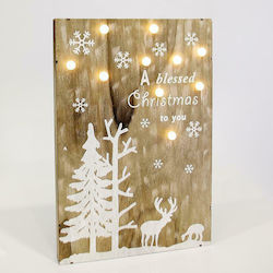 Eurolamp Christmas Wood Illuminated Frame Figure Beige Battery 40x27x5cm