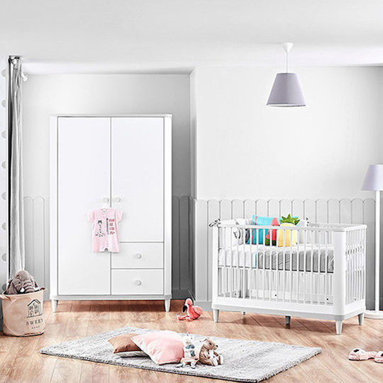 Aden Zwei Türen Kinderkleiderschrank mit 2 Schubladen Weiß 119x56x192cm