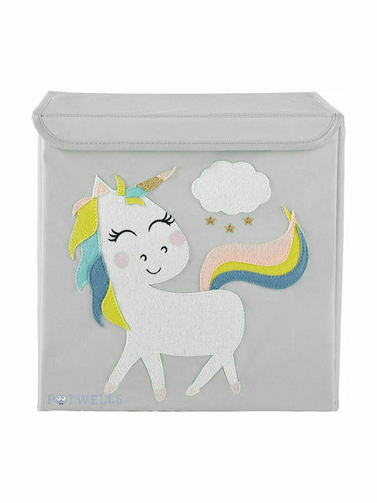 Potwells Kids Fabric Foldable Toy Storage Box Unicorn Gray 33x32x32cm