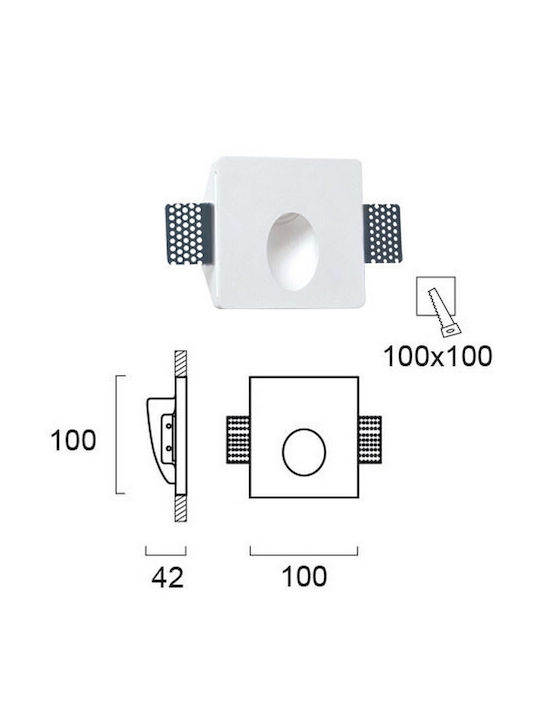Viokef Square Plaster Recessed Spot with Integrated LED and Warm White Light 1W White 10x10cm. 1pcs