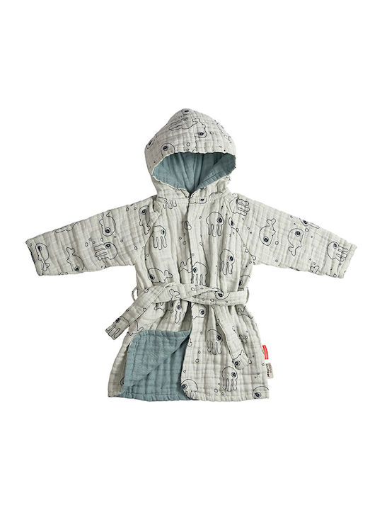 Done by Deer Kids Hooded Bathrobe Sea Friends Blue