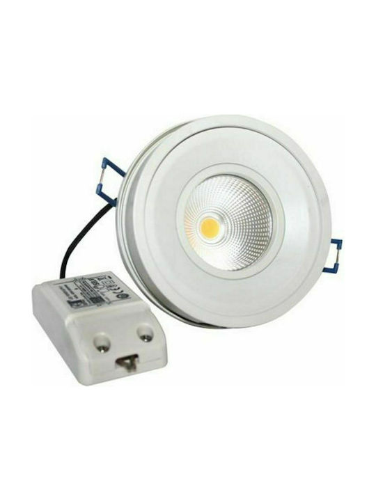 Aca Στρογγυλό Μεταλλικό Χωνευτό Σποτ με Ενσωματωμένο LED και Θερμό Λευκό Φως 10W 700LM Κινούμενο σε Λευκό χρώμα 10x10cm